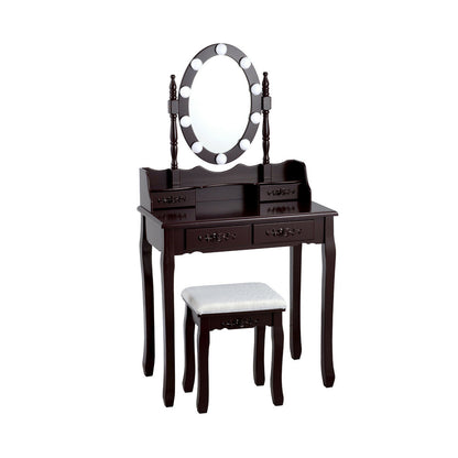 Makeup Dressing Table With Touch Switch Lighted Mirror, Cushioned Stool, Brown Makeup Vanities at Gallery Canada