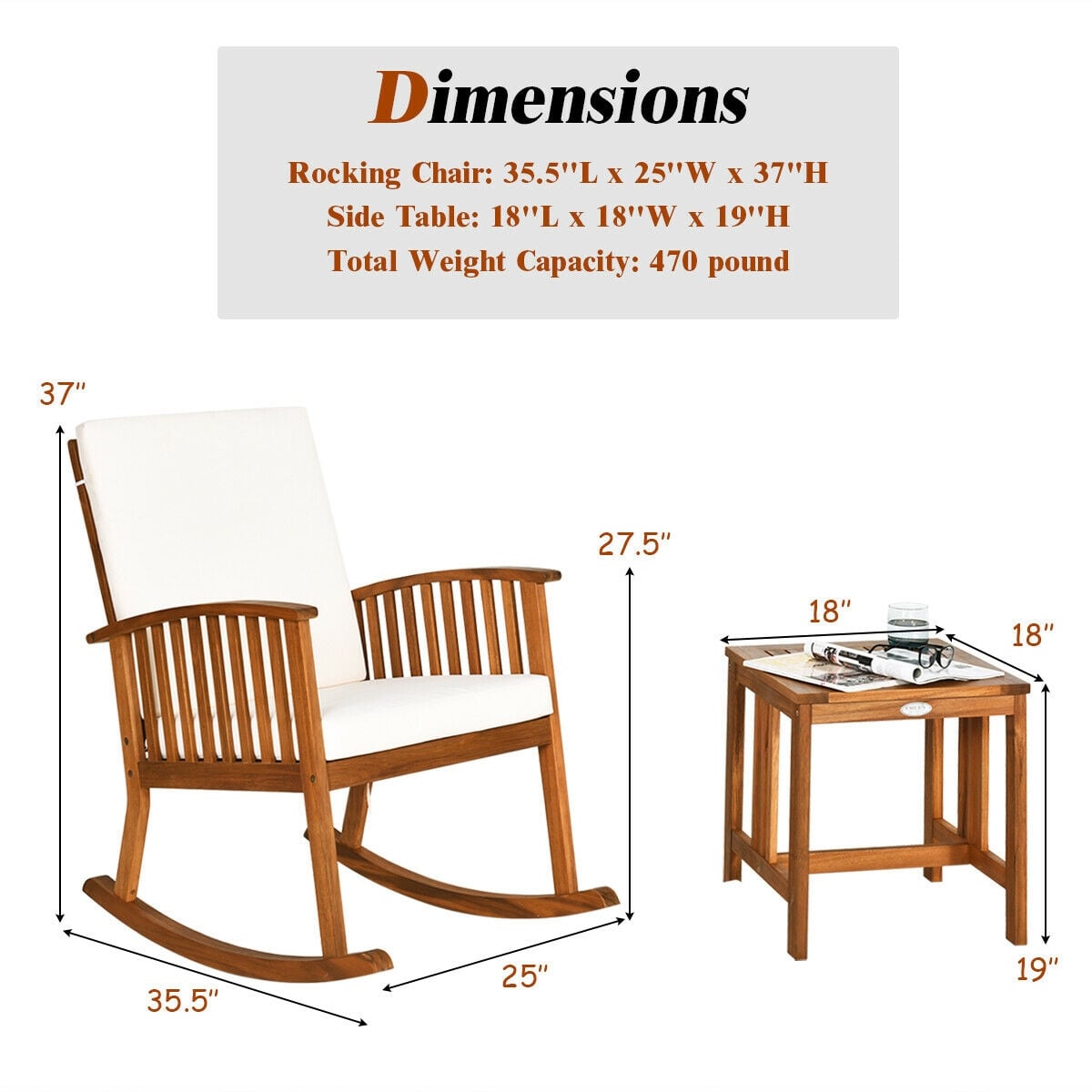 Acacia Wood Patio Rocking Chair Table Set, 2 Pieces, Brown Patio Conversation Sets at Gallery Canada