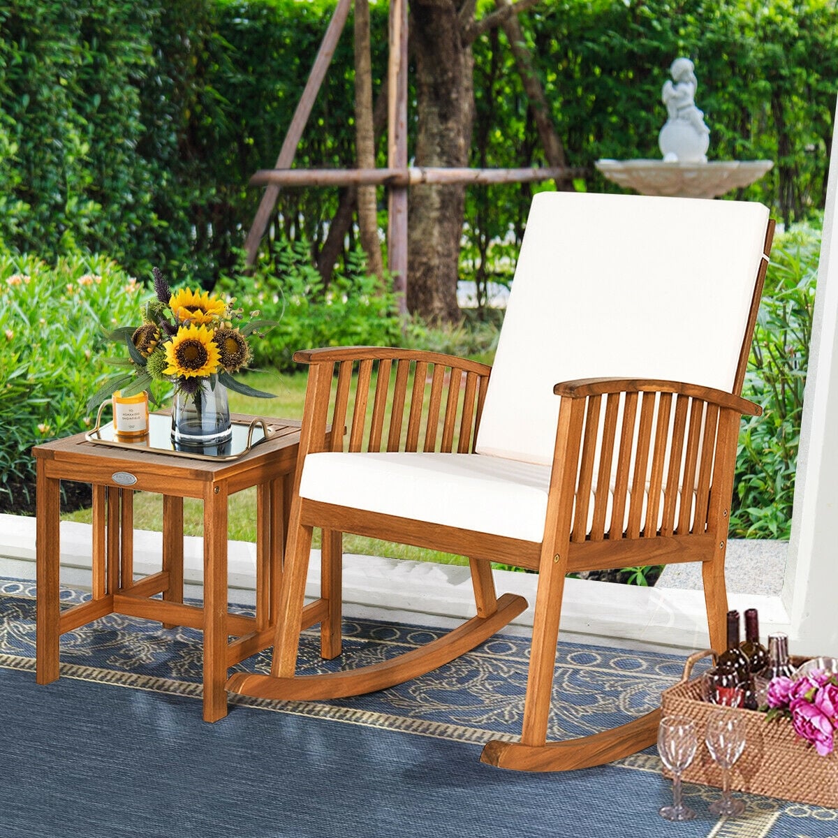 Acacia Wood Patio Rocking Chair Table Set, 2 Pieces, Brown Patio Conversation Sets at Gallery Canada