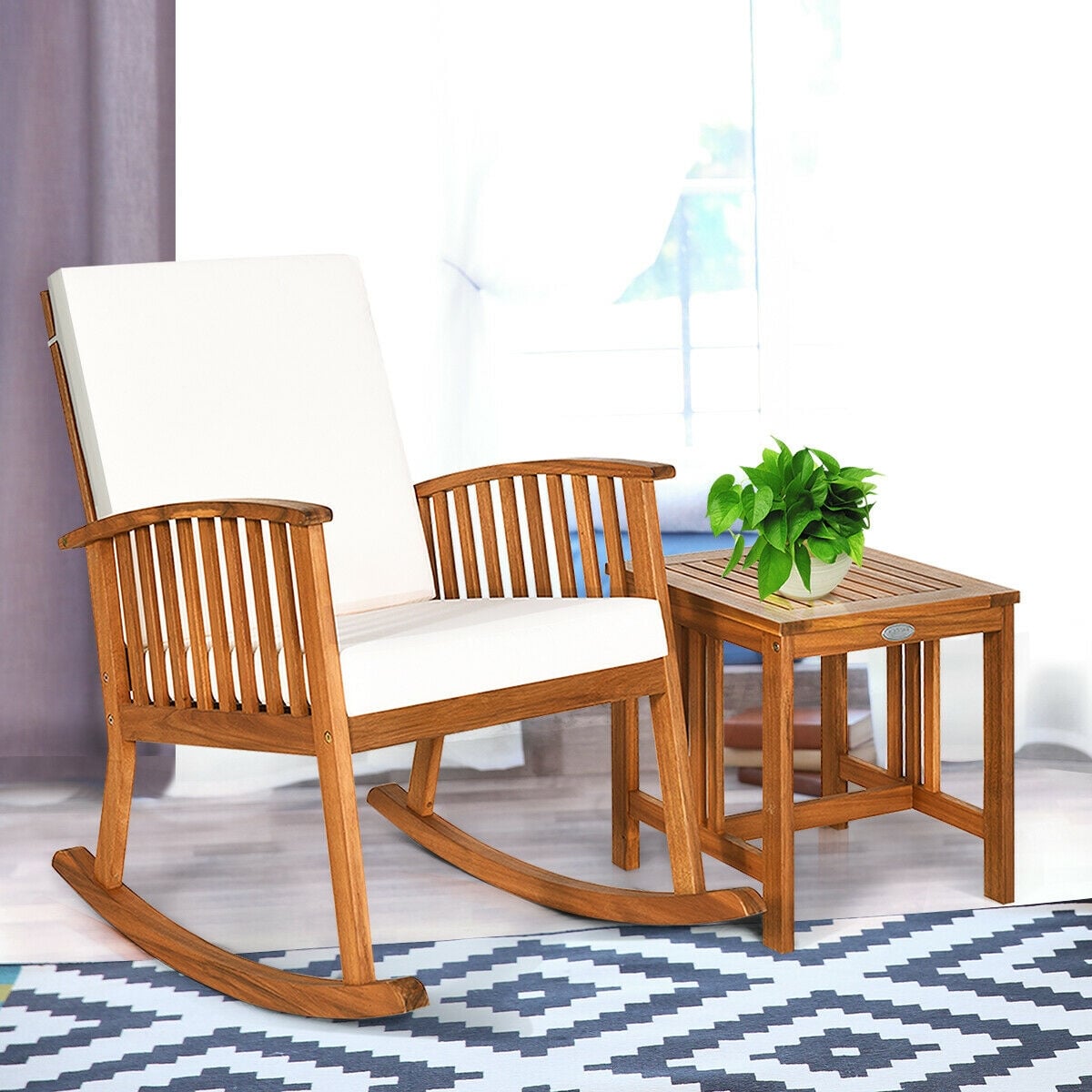 Acacia Wood Patio Rocking Chair Table Set, 2 Pieces, Brown Patio Conversation Sets at Gallery Canada