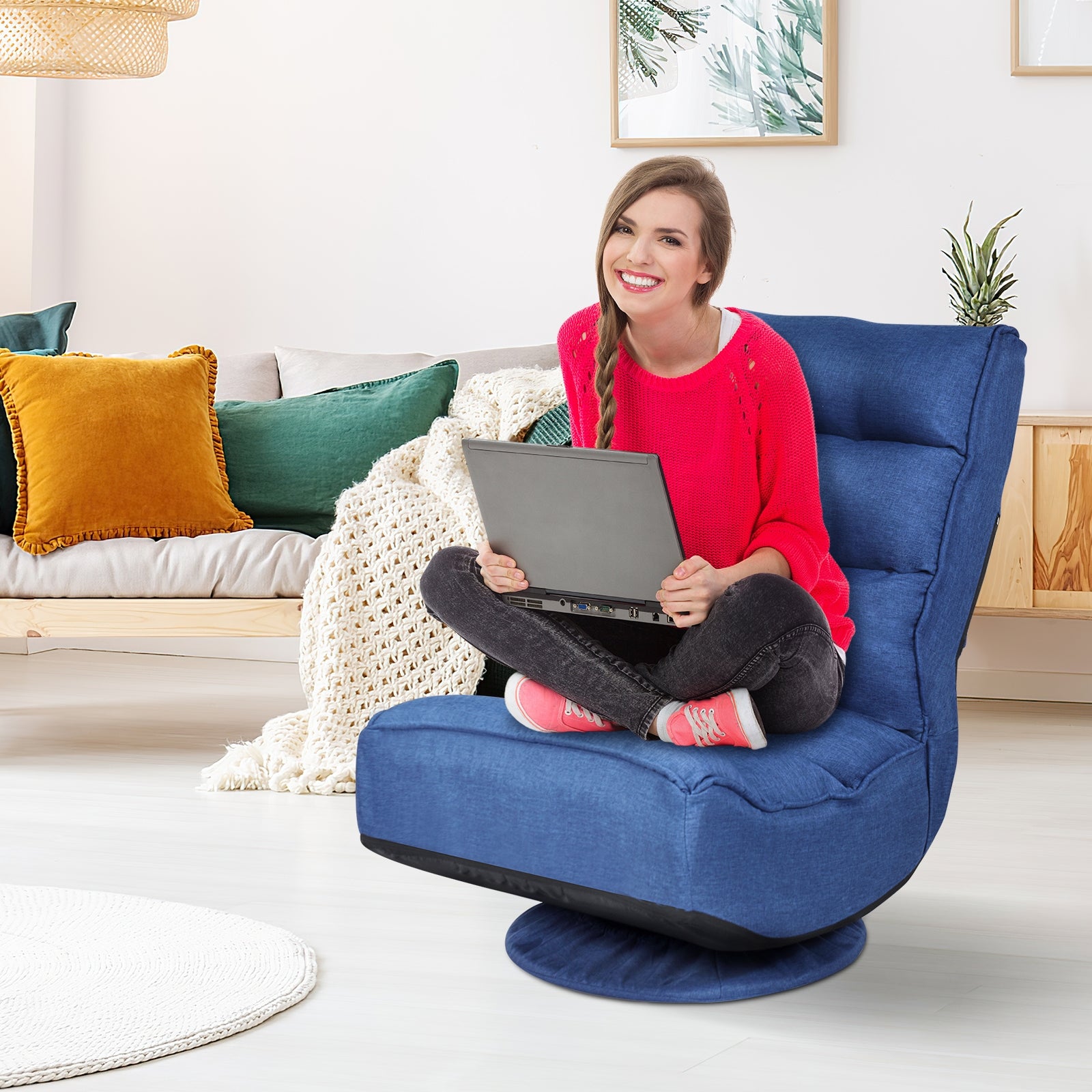 5-Position Folding Floor Gaming Chair, Navy Floor Chairs at Gallery Canada