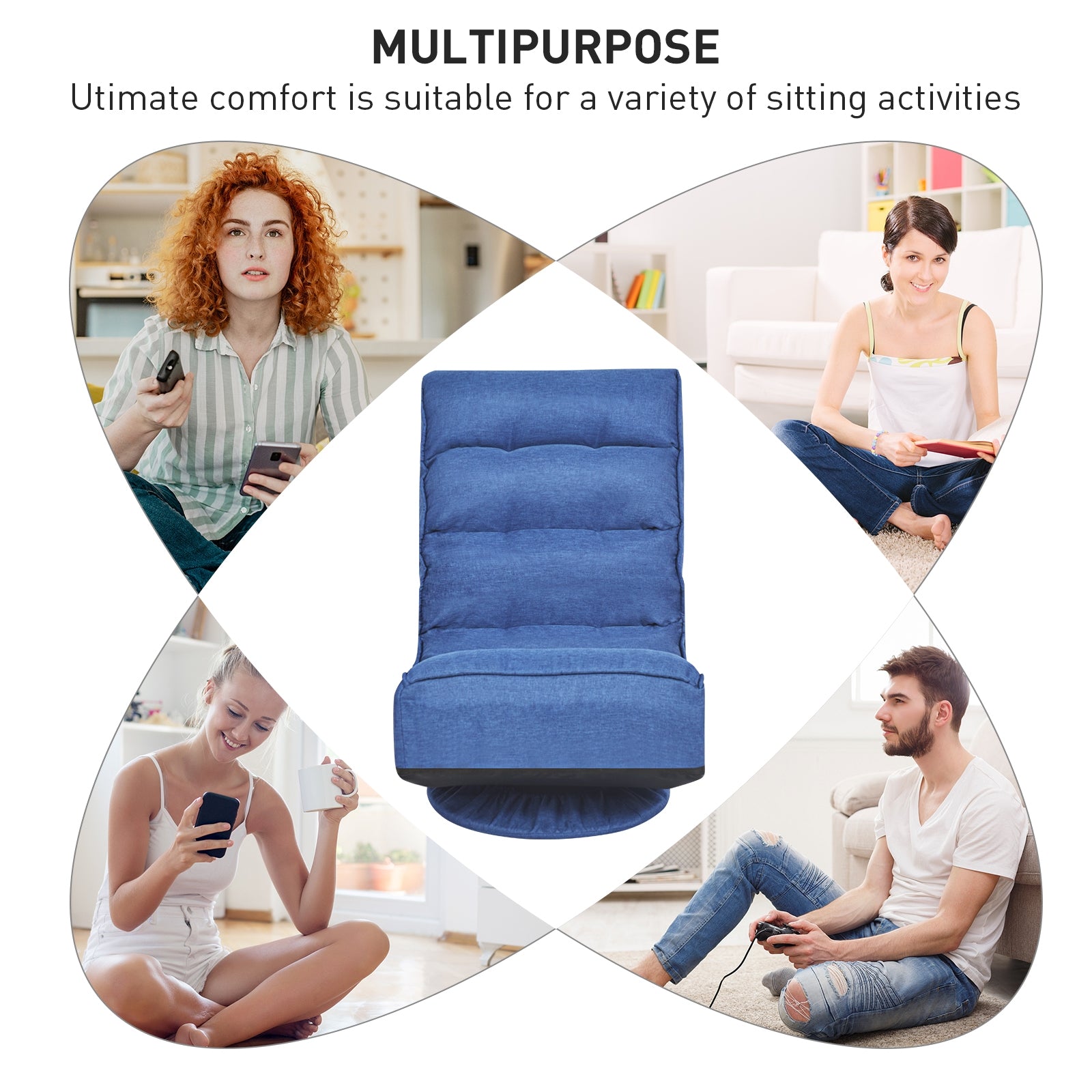 5-Position Folding Floor Gaming Chair, Navy Floor Chairs at Gallery Canada
