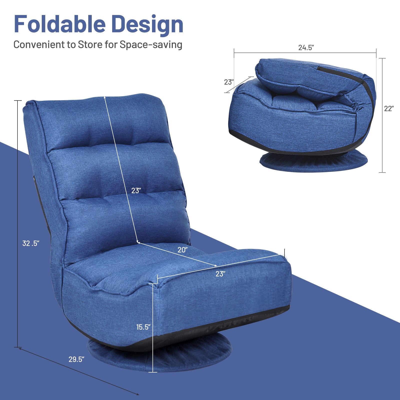 5-Position Folding Floor Gaming Chair, Navy Floor Chairs at Gallery Canada