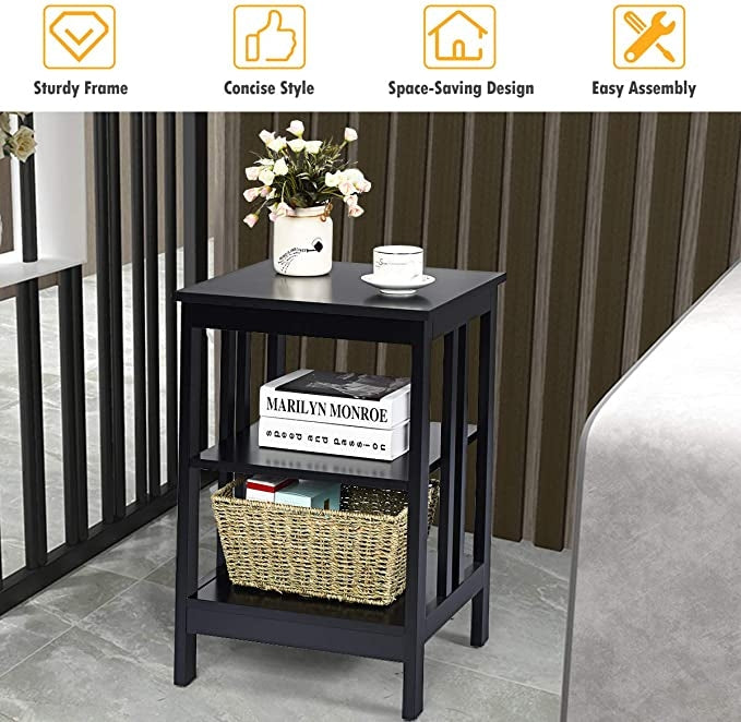 Set of 2 Multifunctional 3-Tier Nightstand Sofa Side Table, Black Nightstands at Gallery Canada