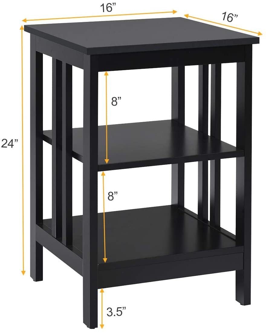 Set of 2 Multifunctional 3-Tier Nightstand Sofa Side Table, Black Nightstands at Gallery Canada