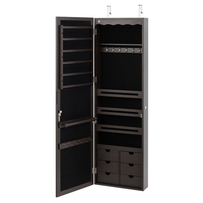5 LED Lockable Mirror Jewelry Cabinet, 6 Drawers, Brown Jewelry Armoires at Gallery Canada