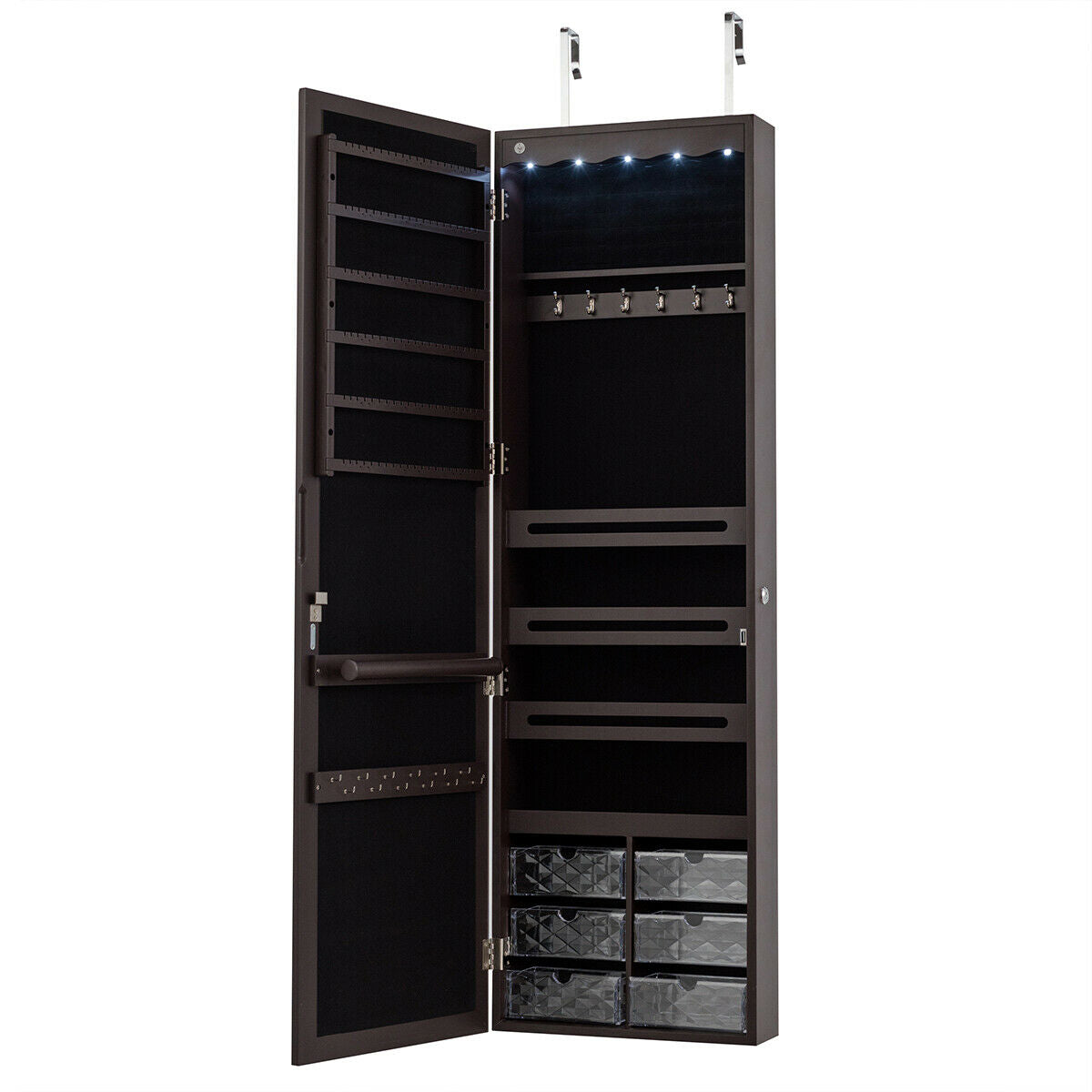 Door Hanging Mirror Jewelry Armoire, Full Length Mirror, 6 Drawers, Brown Jewelry Armoires at Gallery Canada