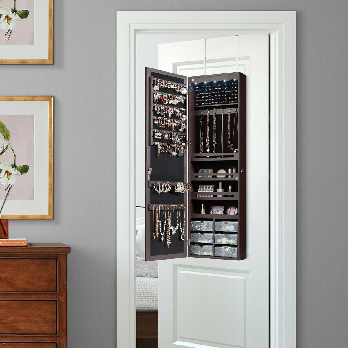 Door Hanging Mirror Jewelry Armoire, Full Length Mirror, 6 Drawers, Brown Jewelry Armoires at Gallery Canada