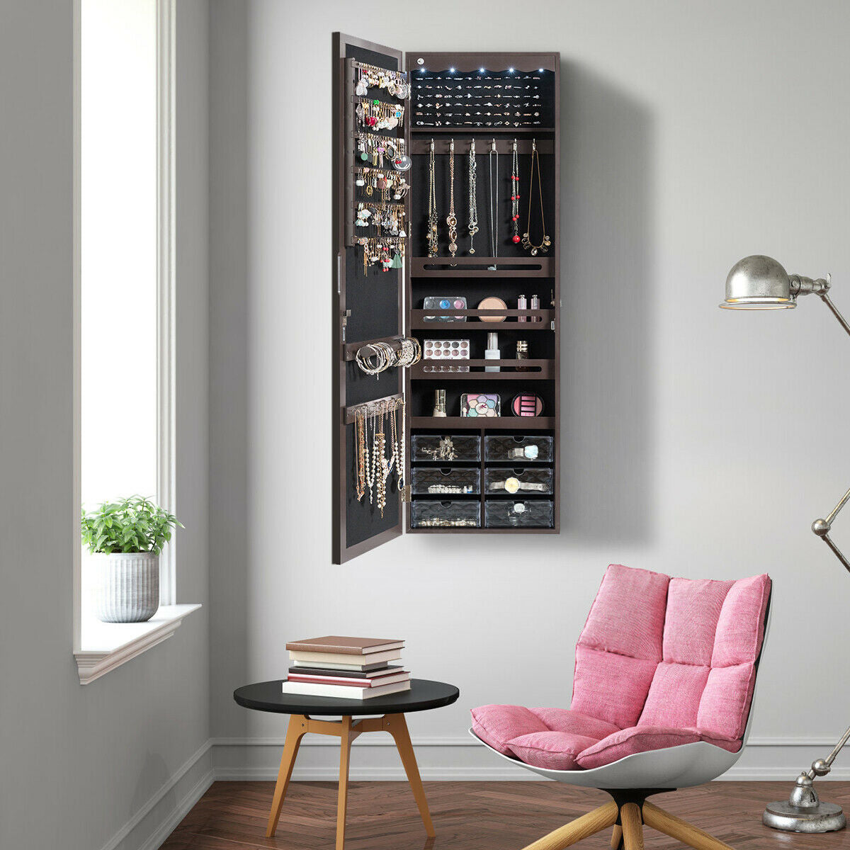 Door Hanging Mirror Jewelry Armoire, Full Length Mirror, 6 Drawers, Brown Jewelry Armoires at Gallery Canada