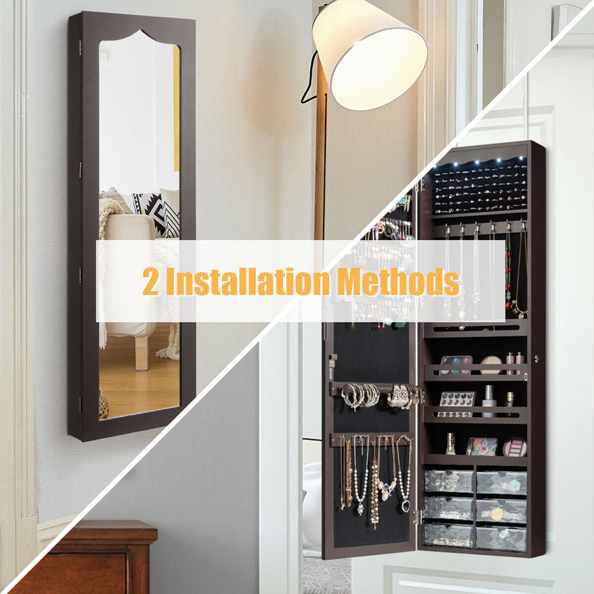 Door Hanging Mirror Jewelry Armoire, Full Length Mirror, 6 Drawers, Brown Jewelry Armoires at Gallery Canada