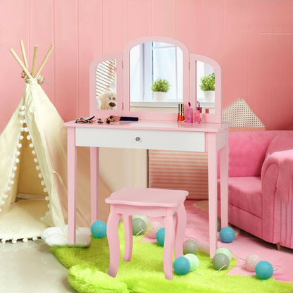 Kids Princess Makeup Dressing Table With Tri-Folding Mirror, Chair, Pink Kids Vanities at Gallery Canada