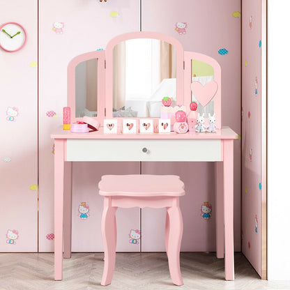 Kids Princess Makeup Dressing Table With Tri-Folding Mirror, Chair, Pink Kids Vanities at Gallery Canada