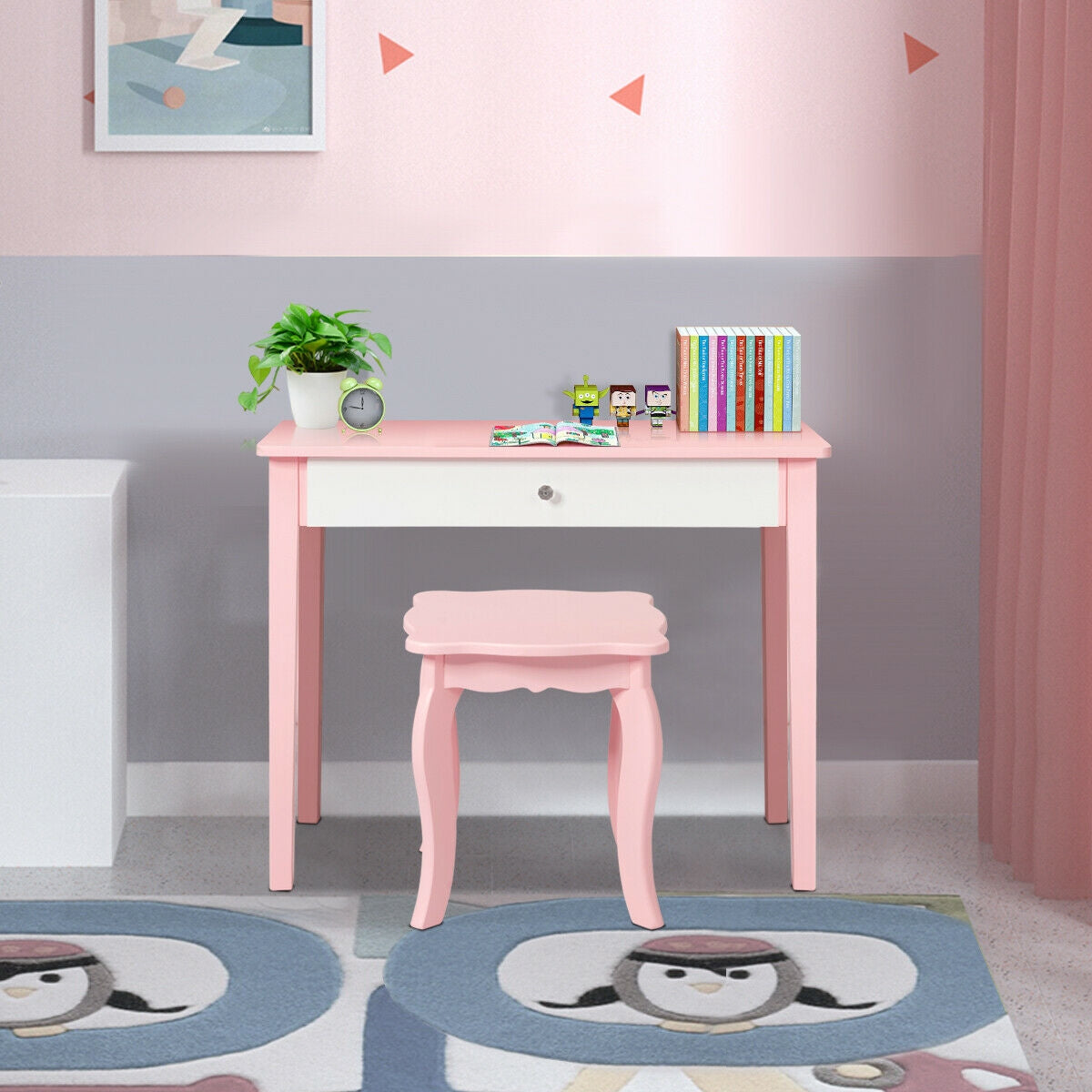 Kids Princess Makeup Dressing Table With Tri-Folding Mirror, Chair, Pink Kids Vanities at Gallery Canada