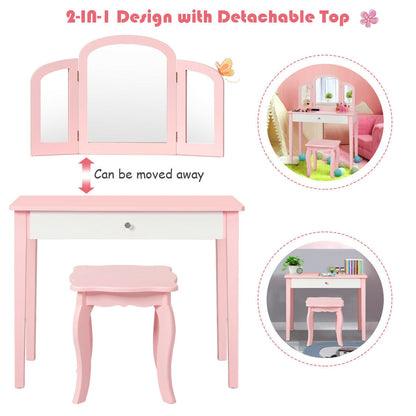 Kids Princess Makeup Dressing Table With Tri-Folding Mirror, Chair, Pink Kids Vanities at Gallery Canada