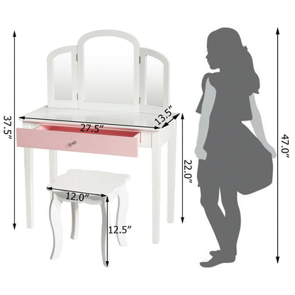 Kids Princess Makeup Dressing Table, Tri-Folding Mirror, Chair, White Kids Vanities at Gallery Canada