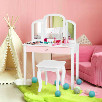 Kids Princess Makeup Dressing Table, Tri-Folding Mirror, Chair, White Kids Vanities at Gallery Canada