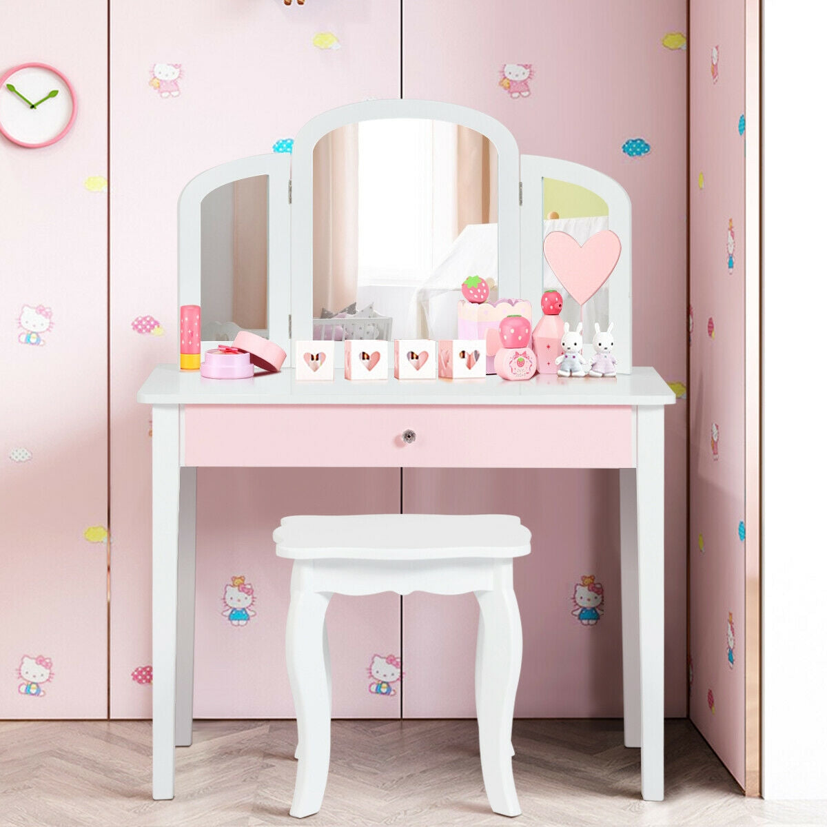Kids Princess Makeup Dressing Table, Tri-Folding Mirror, Chair, White Kids Vanities at Gallery Canada
