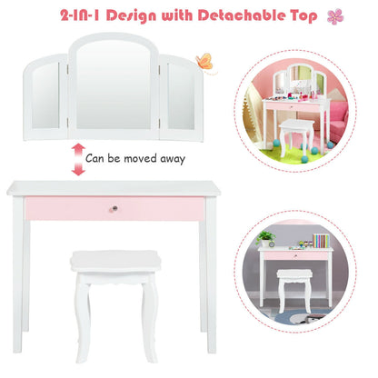 Kids Princess Makeup Dressing Table, Tri-Folding Mirror, Chair, White Kids Vanities at Gallery Canada