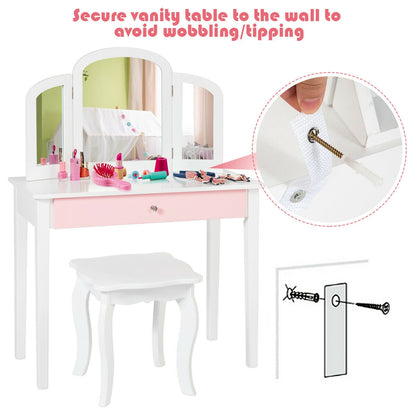 Kids Princess Makeup Dressing Table, Tri-Folding Mirror, Chair, White Kids Vanities at Gallery Canada