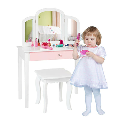 Kids Princess Makeup Dressing Table, Tri-Folding Mirror, Chair, White Kids Vanities at Gallery Canada