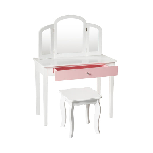 Kids Princess Makeup Dressing Table, Tri-Folding Mirror, Chair, White Kids Vanities White at Gallery Canada