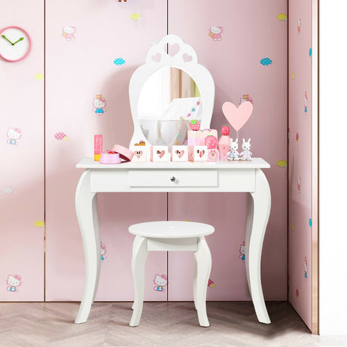 Kids Princess Makeup Dressing Play Table Set, White