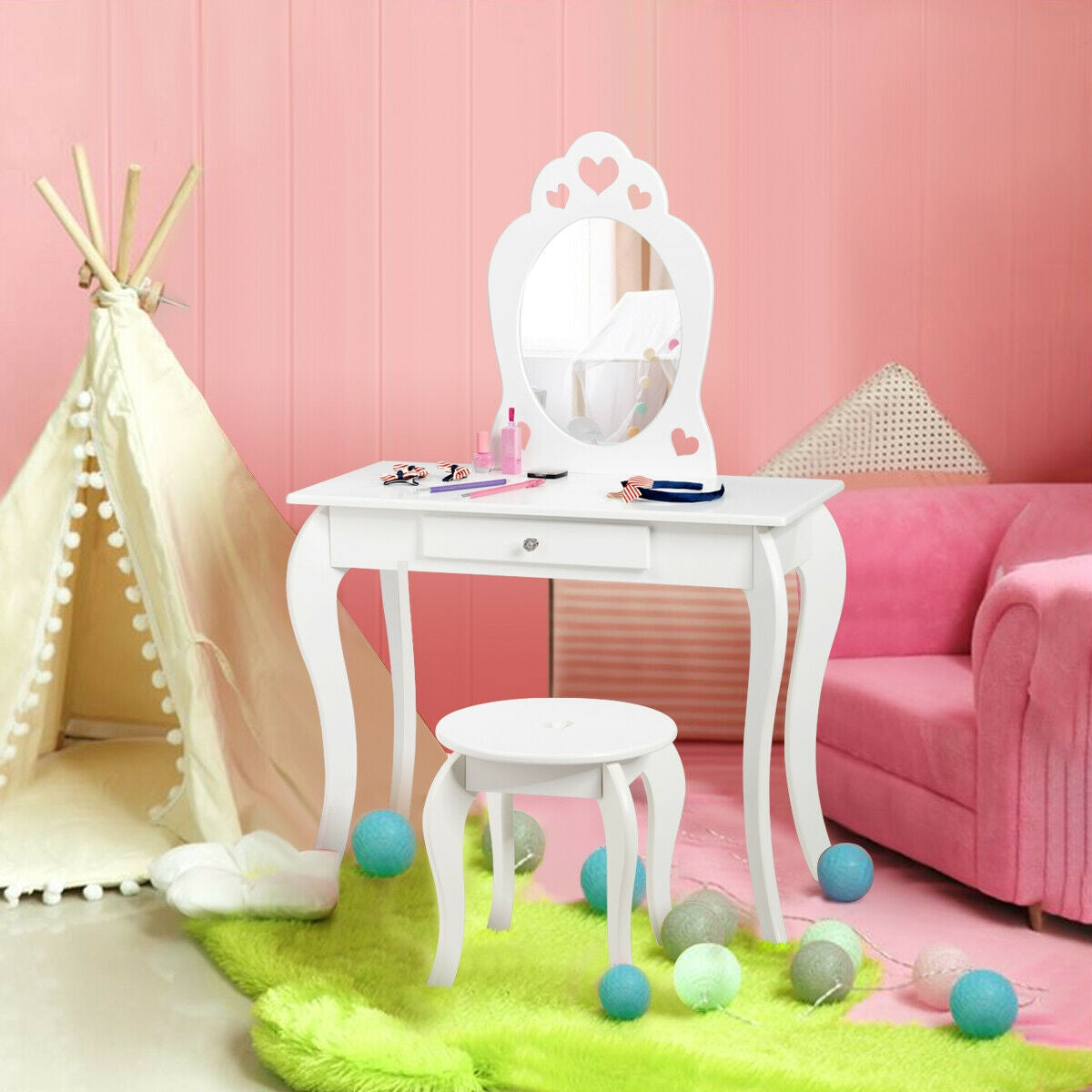 Kids Princess Makeup Dressing Play Table Set, White Makeup Vanities at Gallery Canada