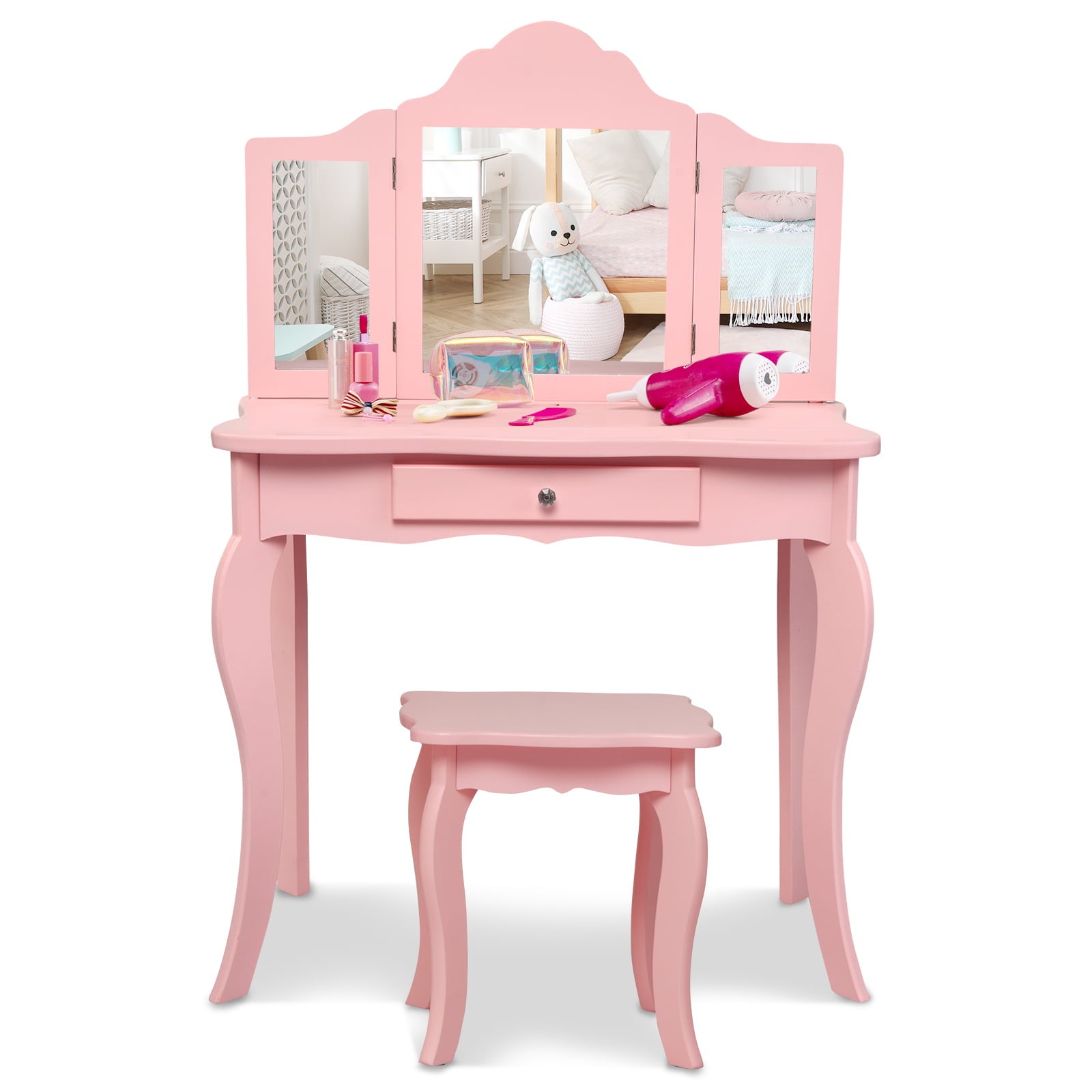Kids Makeup Vanity Table With Stool, Pink Kids Vanities at Gallery Canada