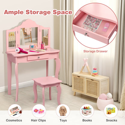 Kids Makeup Vanity Table With Stool, Pink Kids Vanities at Gallery Canada