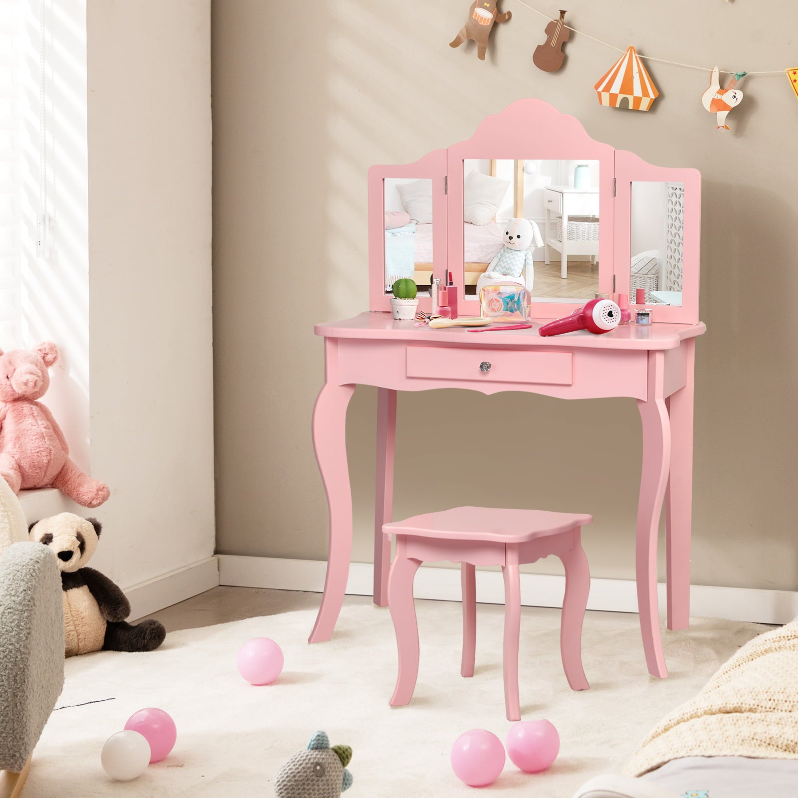 Kids Makeup Vanity Table With Stool, Pink Kids Vanities at Gallery Canada