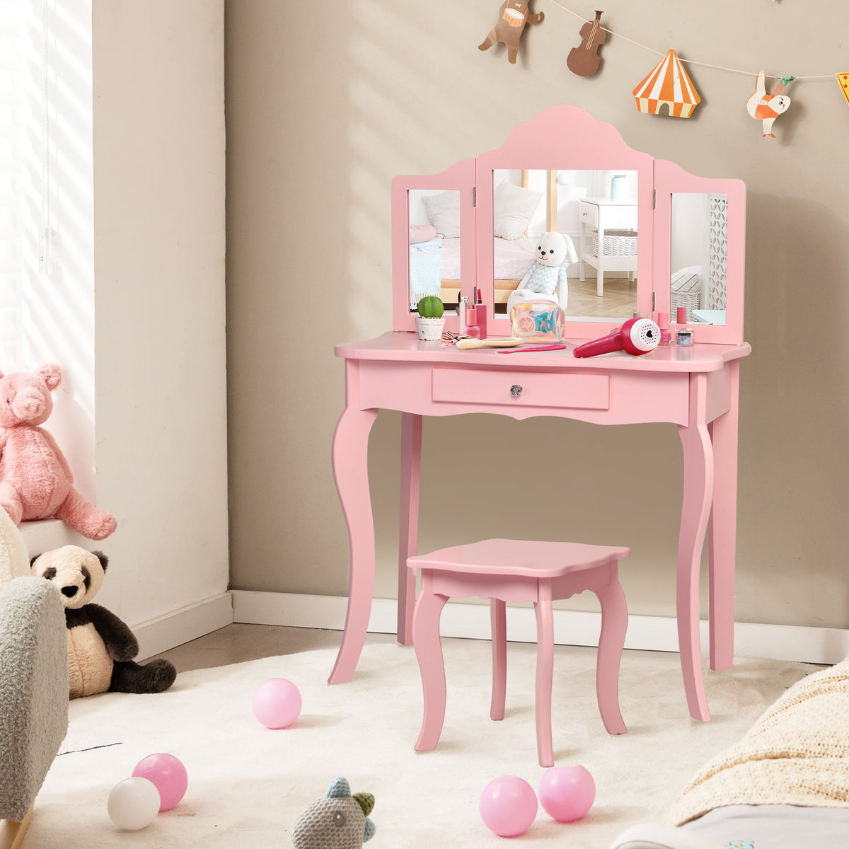 Kids Makeup Vanity Table With Stool, Pink Kids Vanities at Gallery Canada
