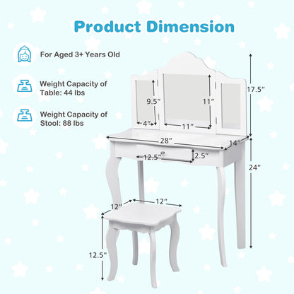 Mini Makeup Vanity Table With Stool Set, White Kids Vanities at Gallery Canada