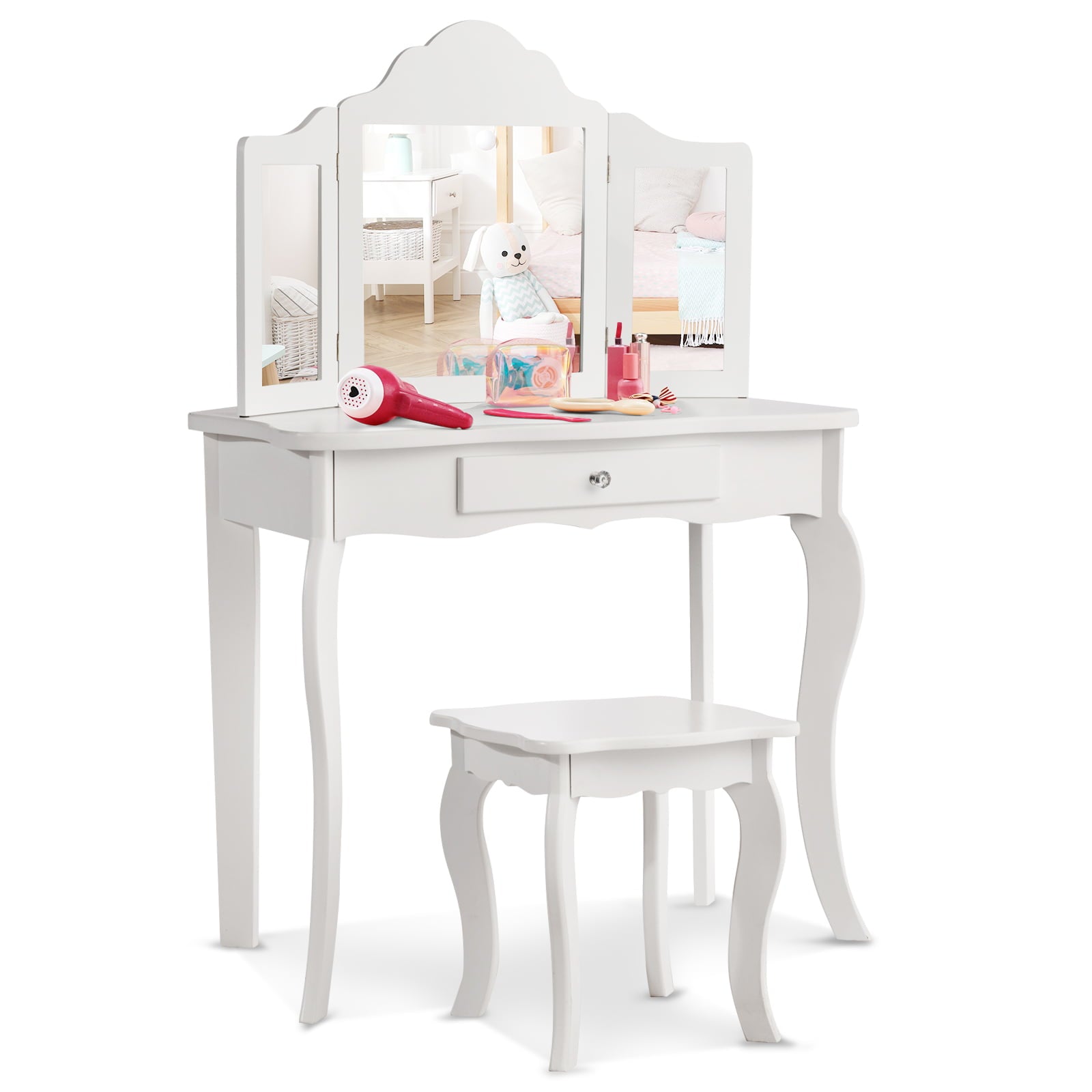 Mini Makeup Vanity Table With Stool Set, White Kids Vanities at Gallery Canada
