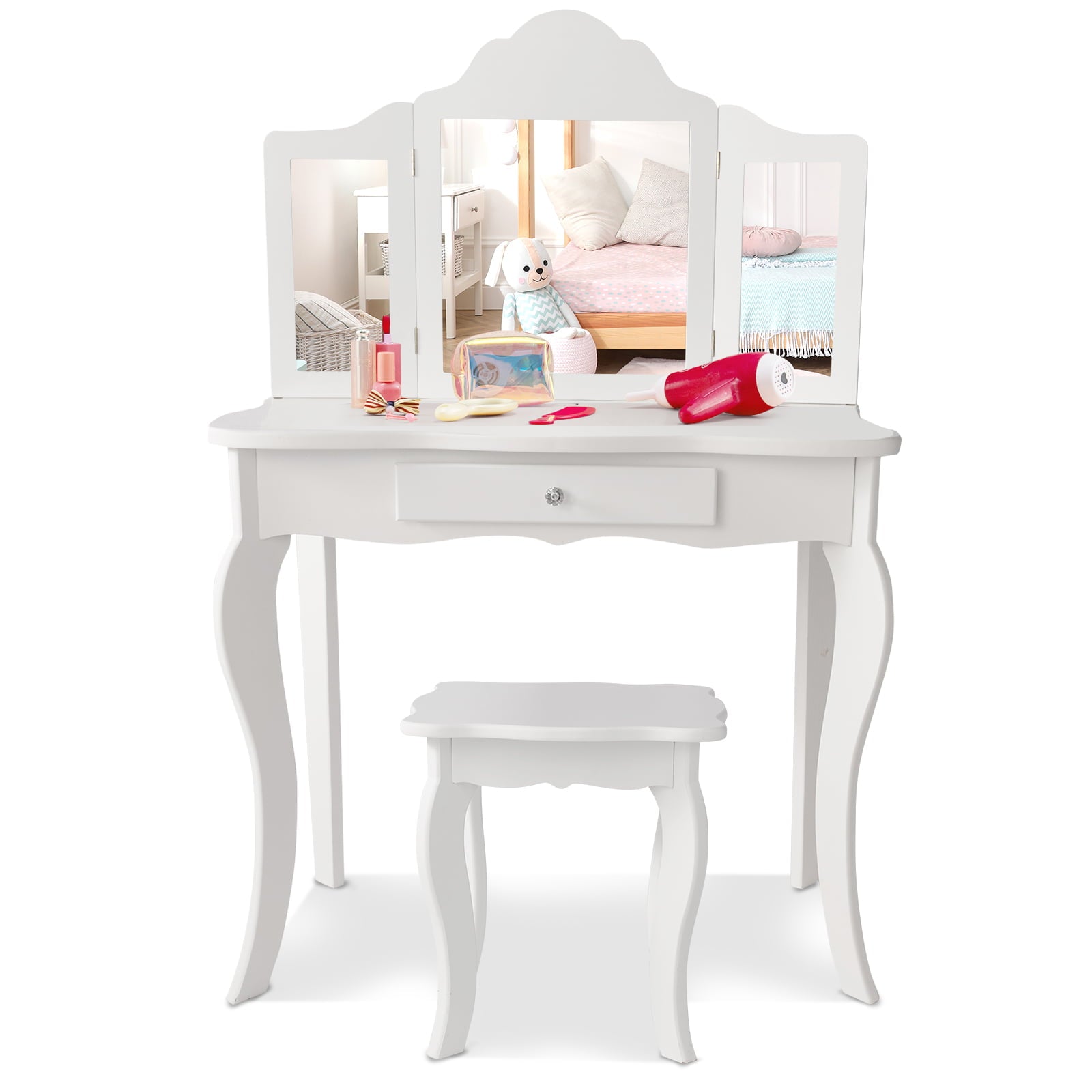 Mini Makeup Vanity Table With Stool Set, White Kids Vanities at Gallery Canada