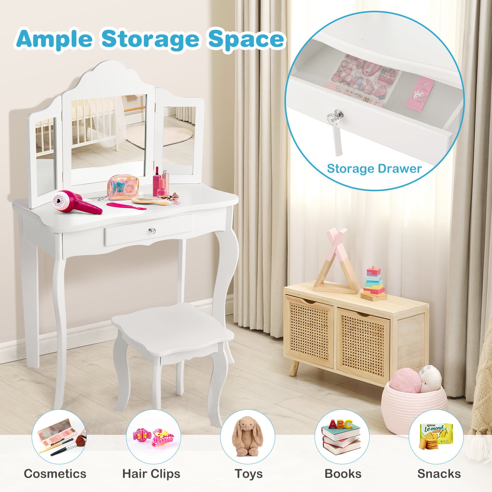 Mini Makeup Vanity Table With Stool Set, White Kids Vanities at Gallery Canada