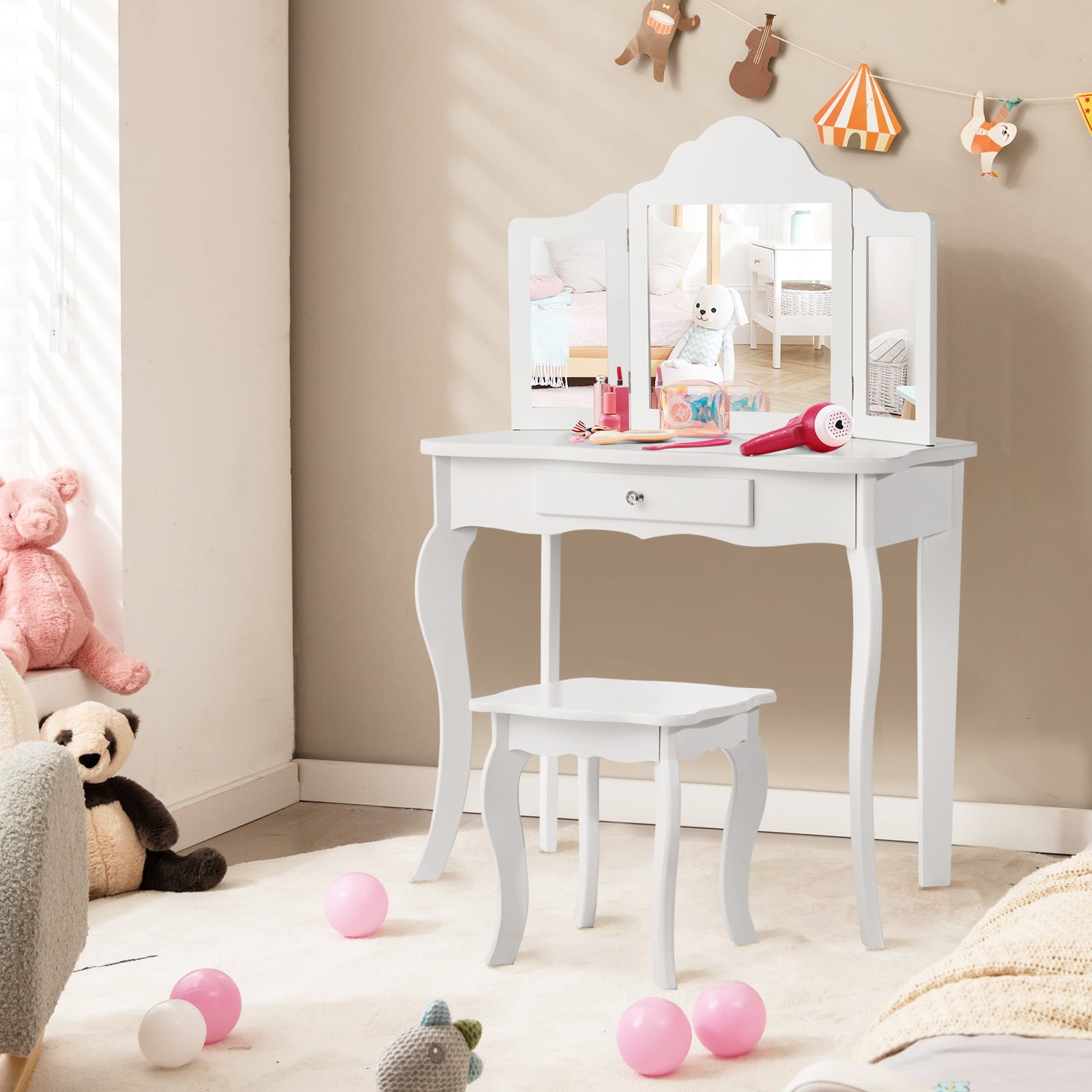 Mini Makeup Vanity Table With Stool Set, White Kids Vanities at Gallery Canada