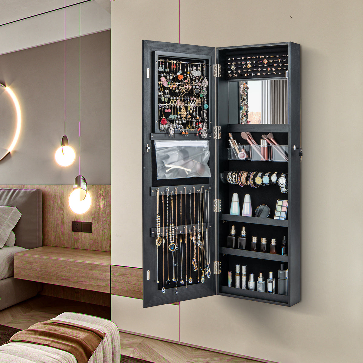 Wall Mount Touch Screen Jewelry Cabinet, Black Jewelry Armoires at Gallery Canada
