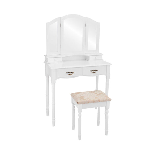 Vanity Set With Tri-Folding Mirror, Drawers, Storage Shelf, White Makeup Vanities White at Gallery Canada
