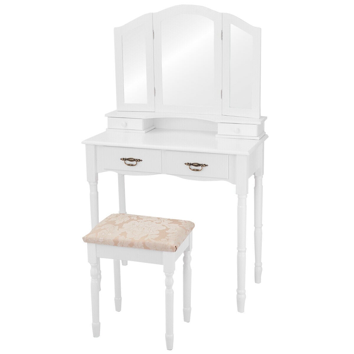 Vanity Set With Tri-Folding Mirror, Drawers, Storage Shelf, White Makeup Vanities at Gallery Canada