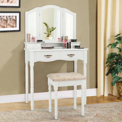 Vanity Set With Tri-Folding Mirror, Drawers, Storage Shelf, White Makeup Vanities at Gallery Canada