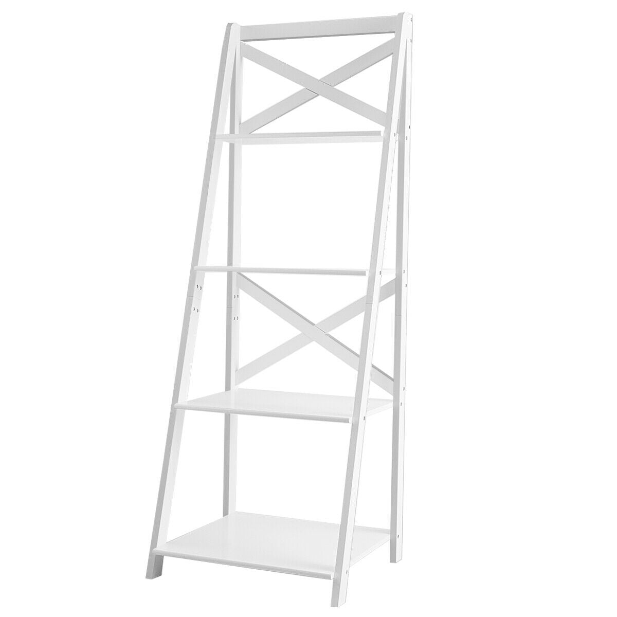 4-Tier Leaning Ladder Shelf Bookcase, White Bookcases at Gallery Canada