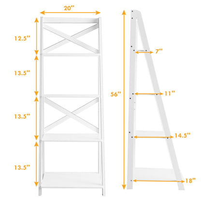 4-Tier Leaning Ladder Shelf Bookcase, White Bookcases at Gallery Canada