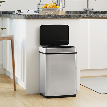 16 Gallon Trash Can Infrared Motion Sensor Garbage Can with Dual Compartments, Silver Kitchen Trash Cans at Gallery Canada