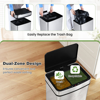 16 Gallon Trash Can Infrared Motion Sensor Garbage Can with Dual Compartments, Silver Kitchen Trash Cans at Gallery Canada