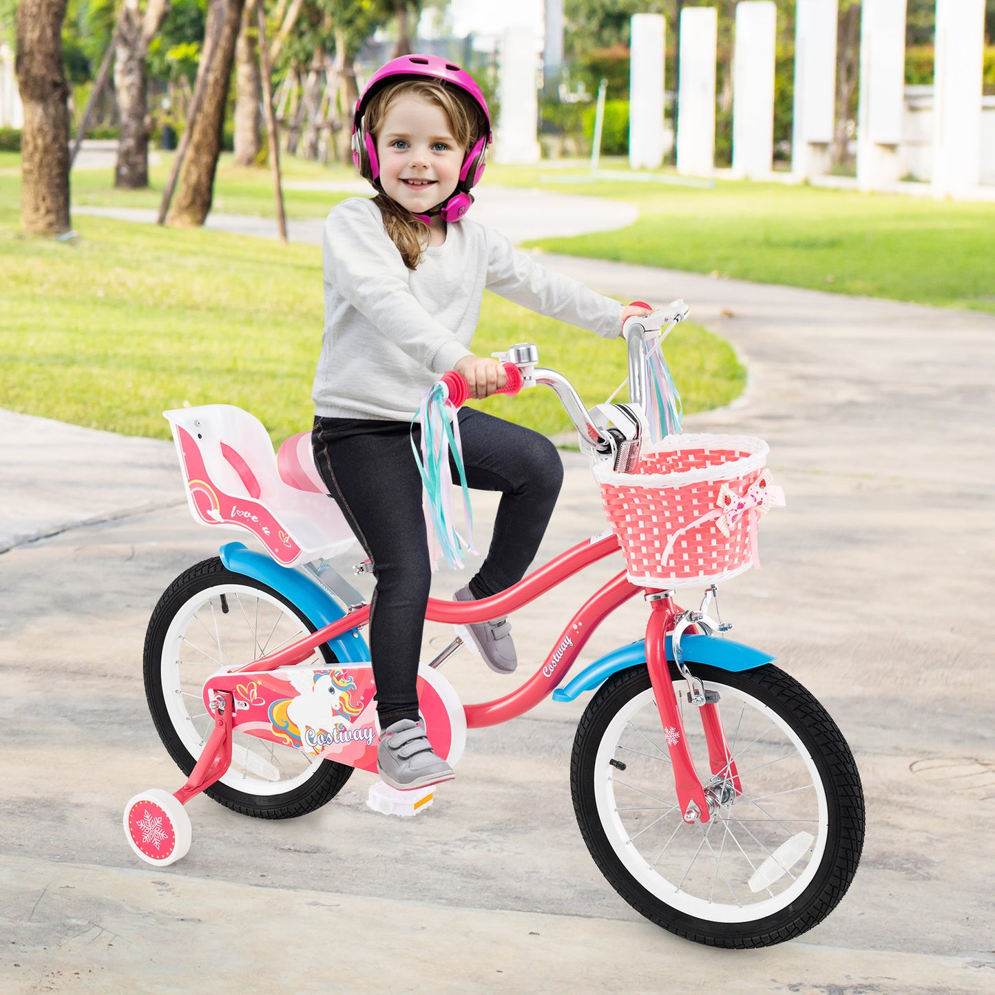 16 Inch Girls Bike, For 4-7 Years Old, With Doll Seat And Training Wheels, Pink Ride On Toys at Gallery Canada
