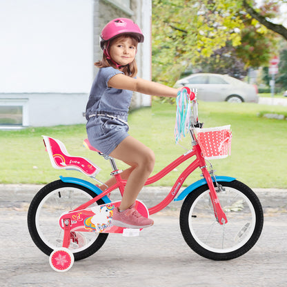 16 Inch Girls Bike, For 4-7 Years Old, With Doll Seat And Training Wheels, Pink Ride On Toys at Gallery Canada