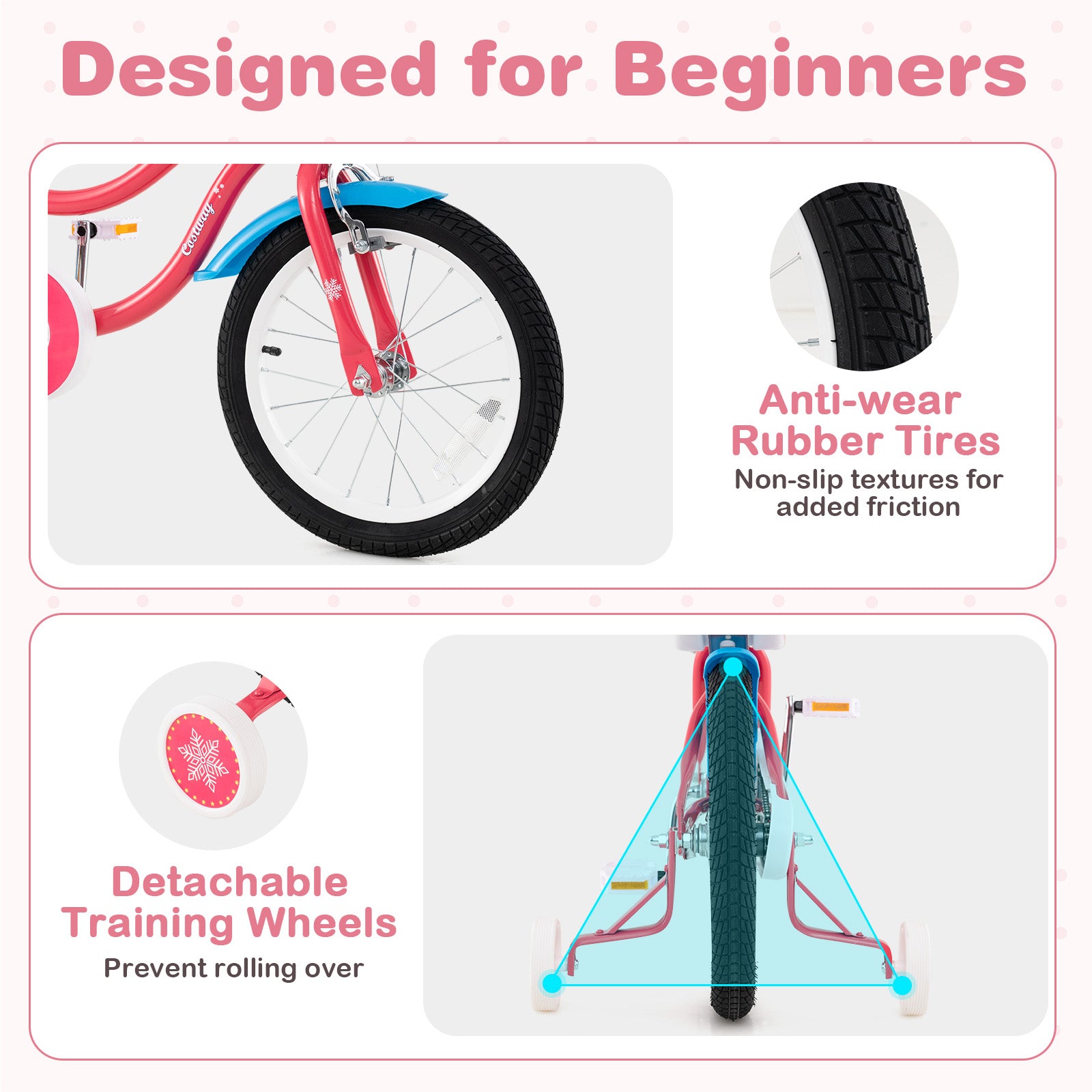 16 Inch Girls Bike, For 4-7 Years Old, With Doll Seat And Training Wheels, Pink Ride On Toys at Gallery Canada