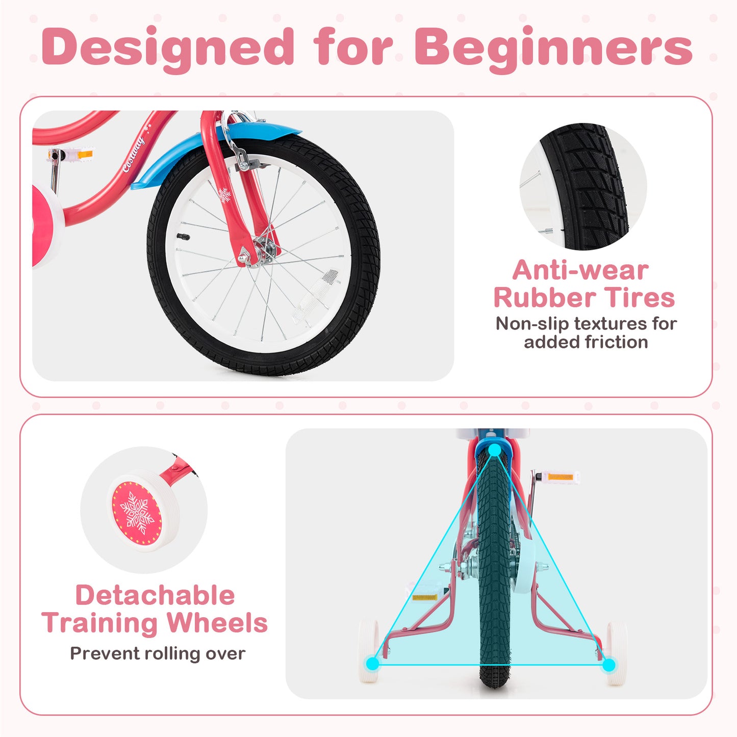 16 Inch Girls Bike, For 4-7 Years Old, With Doll Seat And Training Wheels, Pink Ride On Toys at Gallery Canada