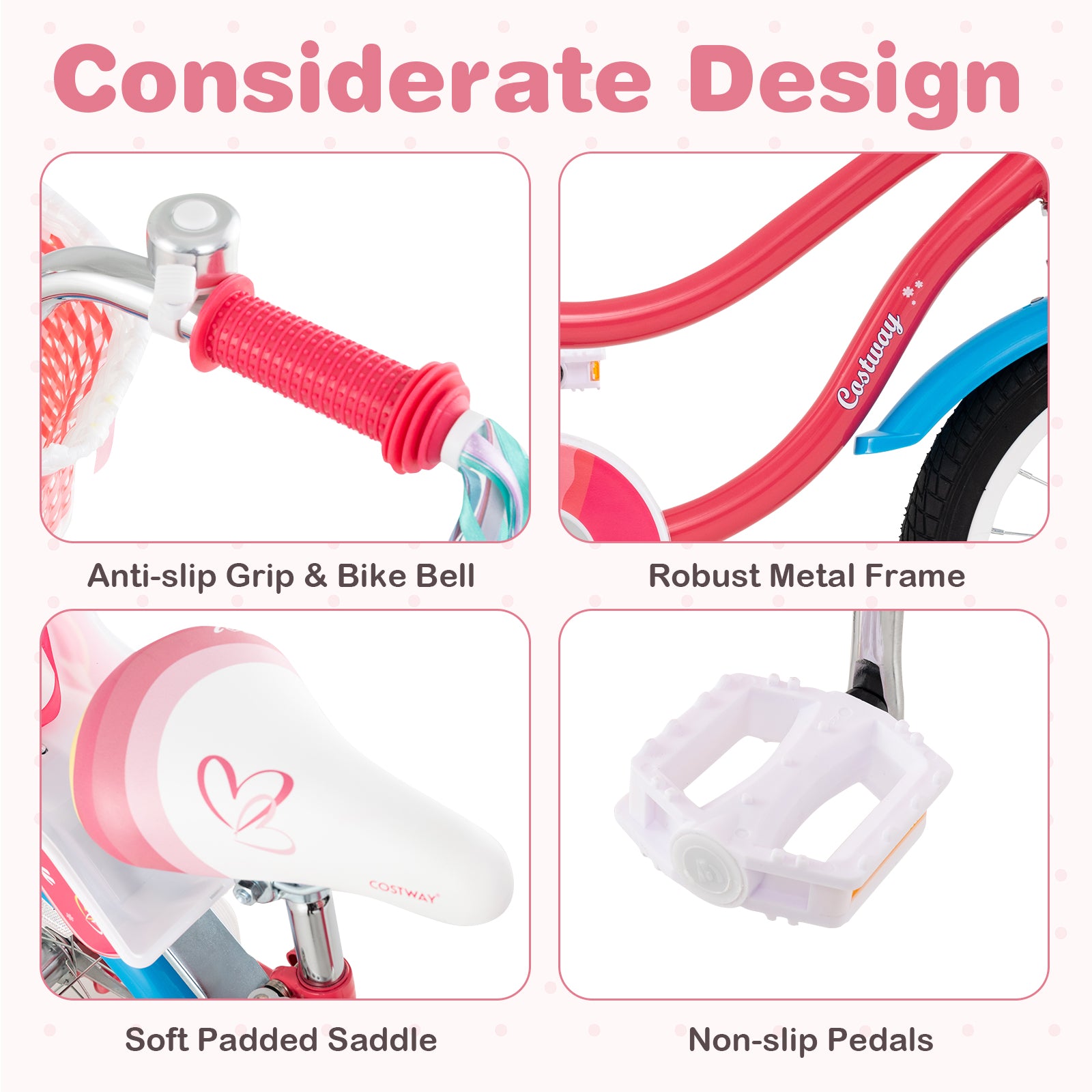 16 Inch Girls Bike, For 4-7 Years Old, With Doll Seat And Training Wheels, Pink Ride On Toys at Gallery Canada