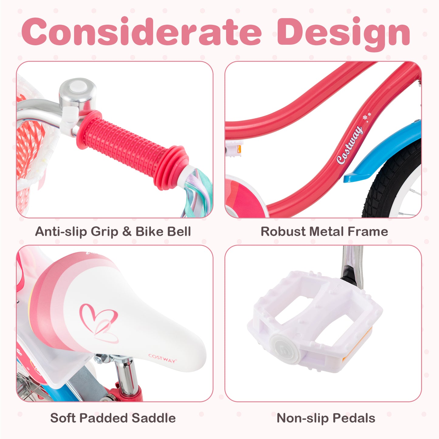 16 Inch Girls Bike, For 4-7 Years Old, With Doll Seat And Training Wheels, Pink Ride On Toys at Gallery Canada
